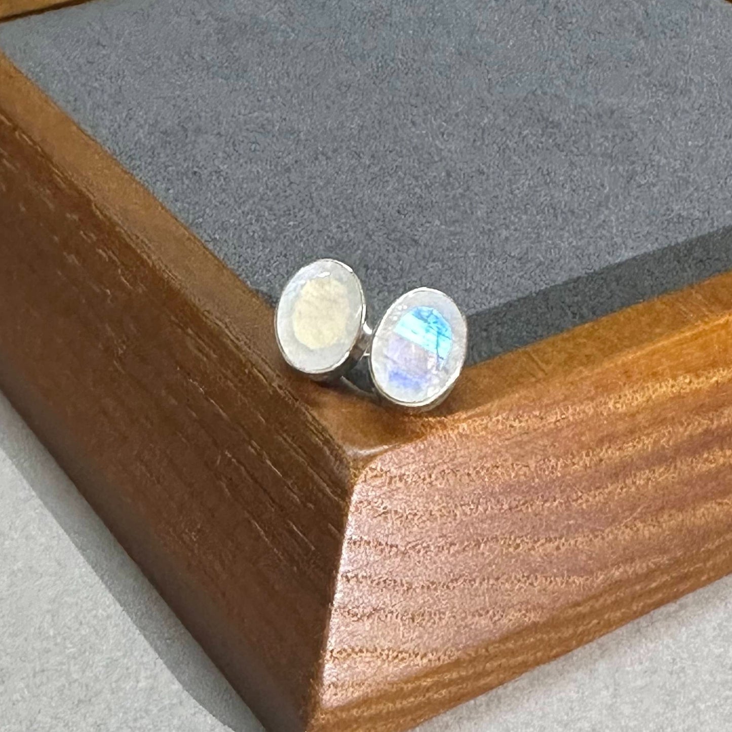 Sterling Silver Rainbow Moonstone Post Earrings