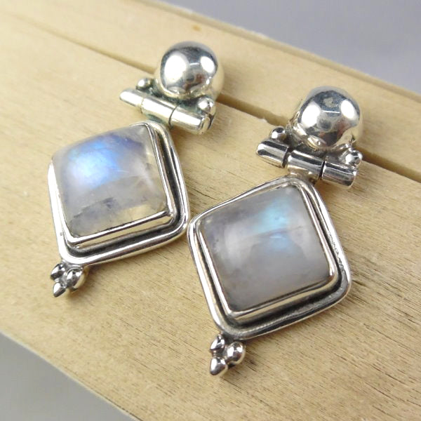 Sterling Silver Rainbow Moonstone Post Earrings