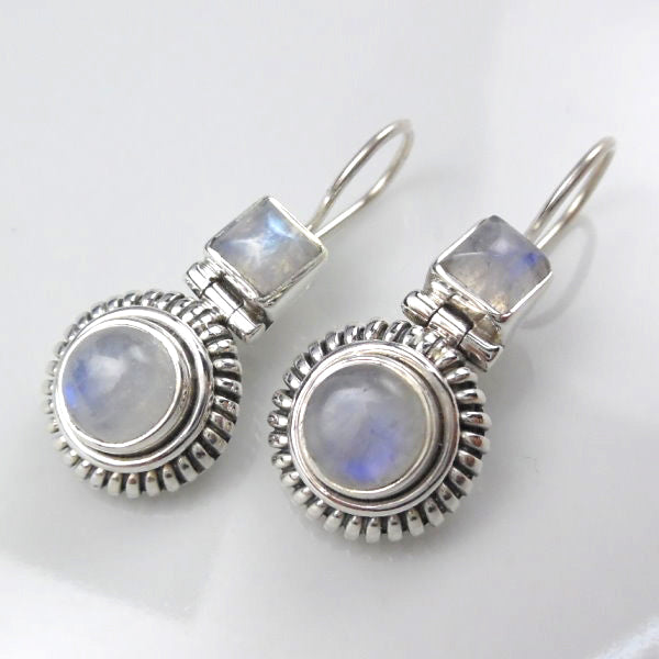 Sterling Silver Rainbow Moonstone Dangle Earrings