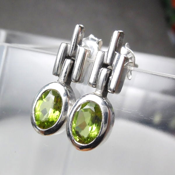 Sterling Silver Faceted Peridot Dangle Earrings