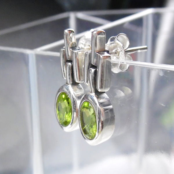 Sterling Silver Faceted Peridot Dangle Earrings