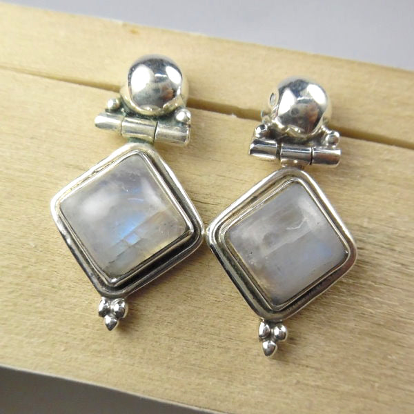 Sterling Silver Rainbow Moonstone Post Earrings