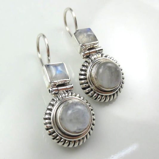 Sterling Silver Rainbow Moonstone Dangle Earrings