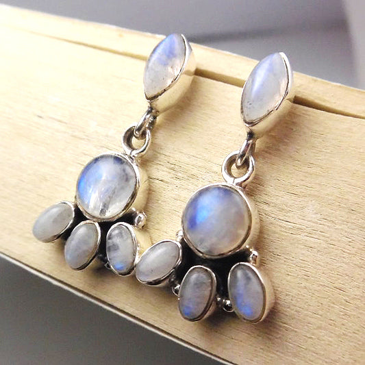 Sterling Silver Rainbow Moonstone Post Earrings