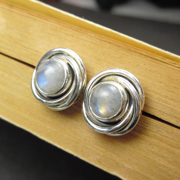 Sterling Silver Rainbow Moonstone Post Earrings