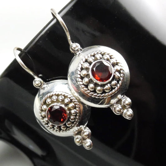 Sterling Silver Garnet Dangle Earrings