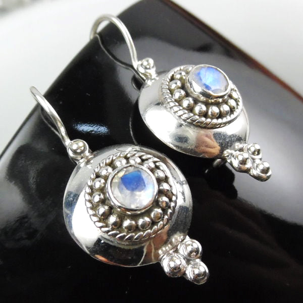 Sterling Silver Rainbow Moonstone Dangle Earrings