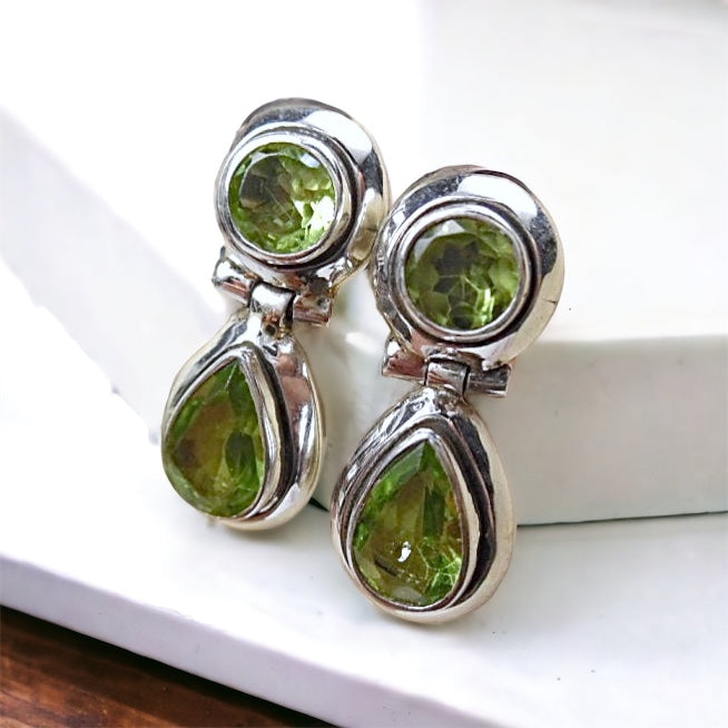 Sterling Silver Faceted Peridot Post Earrings