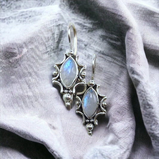 Sterling Silver Rainbow Moonstone Dangle Earrings