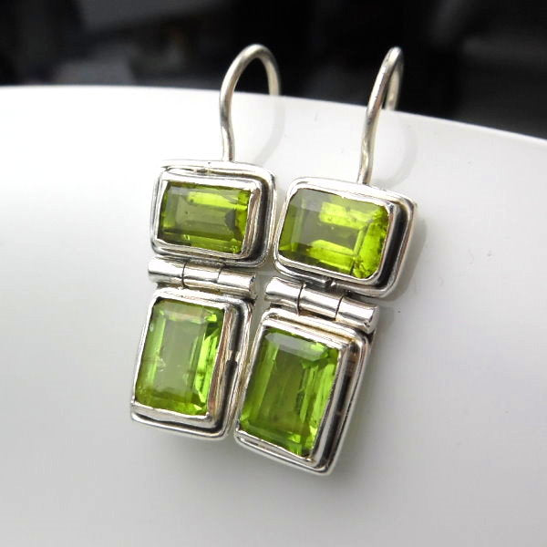 Sterling Silver Faceted Peridot Dangle Earrings