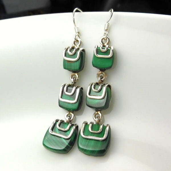 Sterling Silver Malachite Dangle Earrings