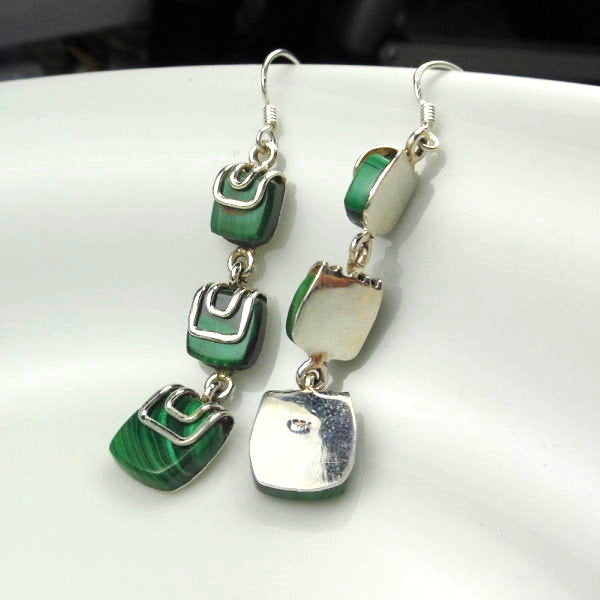 Sterling Silver Malachite Dangle Earrings